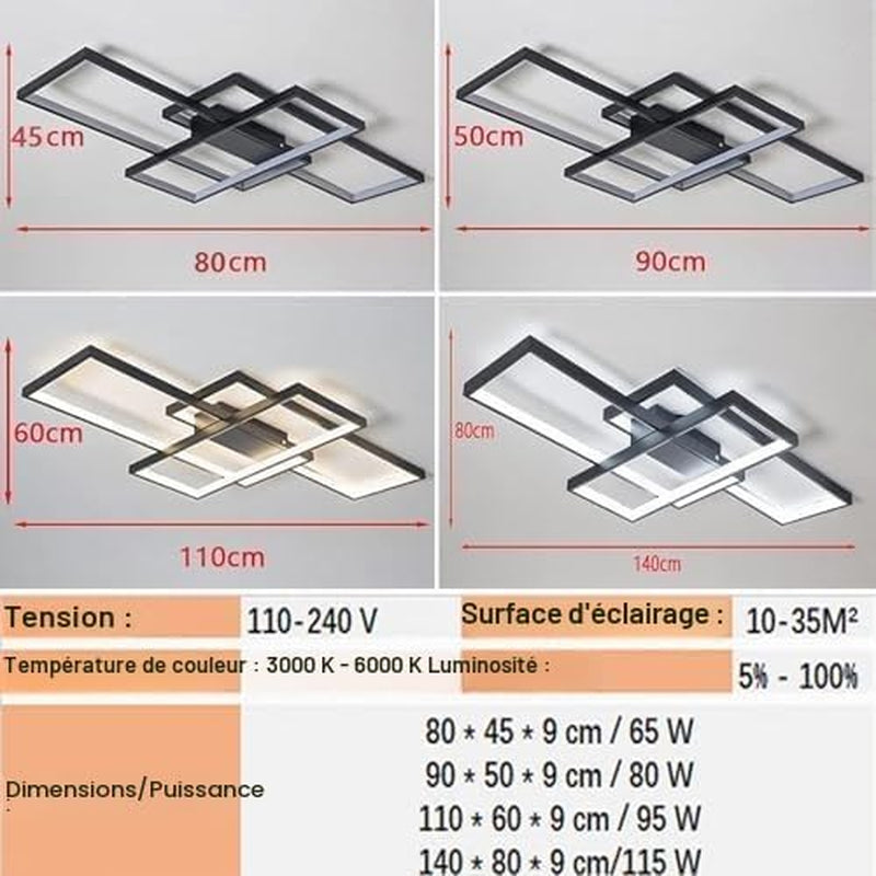 Lustre Moderne, Plafonnier LED Salon Rectangulaire, Lampe Plafonnier LED Dimmable En Métal Acrylique, Plafonnier Salon Design Avec Telecommande,Blanc,90 * 50CM/80W