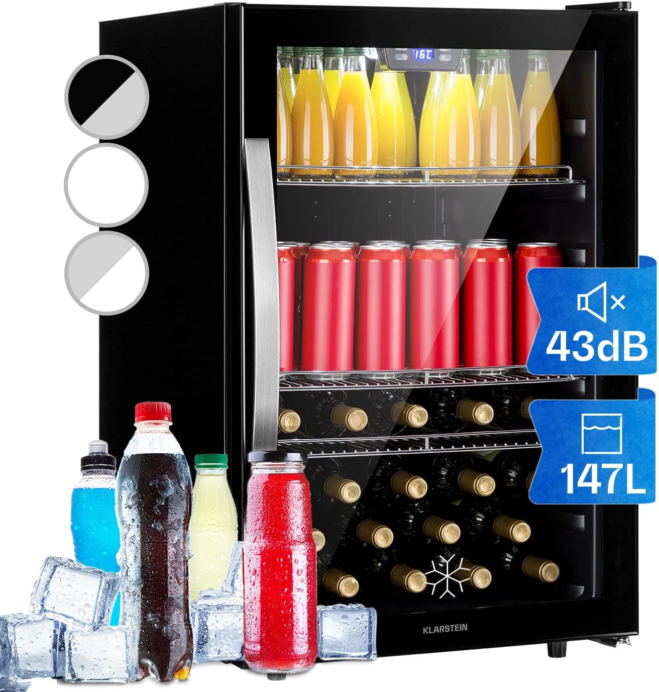 Beersafe Réfrigérateur À Boissons 147 L – Frigo Avec Porte Vitrée, Noir | Éclairage LED, Étagères Métalliques Amovibles, Silencieux, Pour Boissons Et Canettes