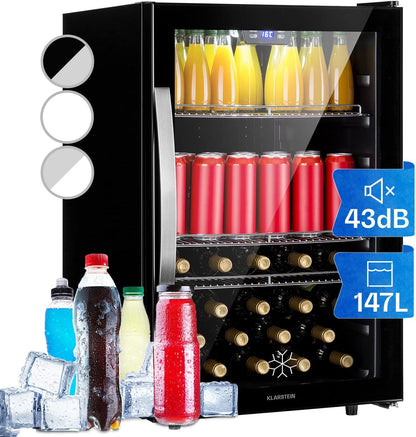 Beersafe Réfrigérateur À Boissons 147 L – Frigo Avec Porte Vitrée, Noir | Éclairage LED, Étagères Métalliques Amovibles, Silencieux, Pour Boissons Et Canettes