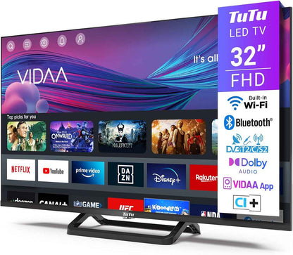 TUV32FN1B Smart TV 32 Pouces (80 Cm), Full HD Sans Bord Connectée Télévision Avec Wifi, Bluetooth, App Store, Airplay, Triple Tuner (DVB-T/T2, DVB-C, DVB-S/S2), Molotov Et Plus