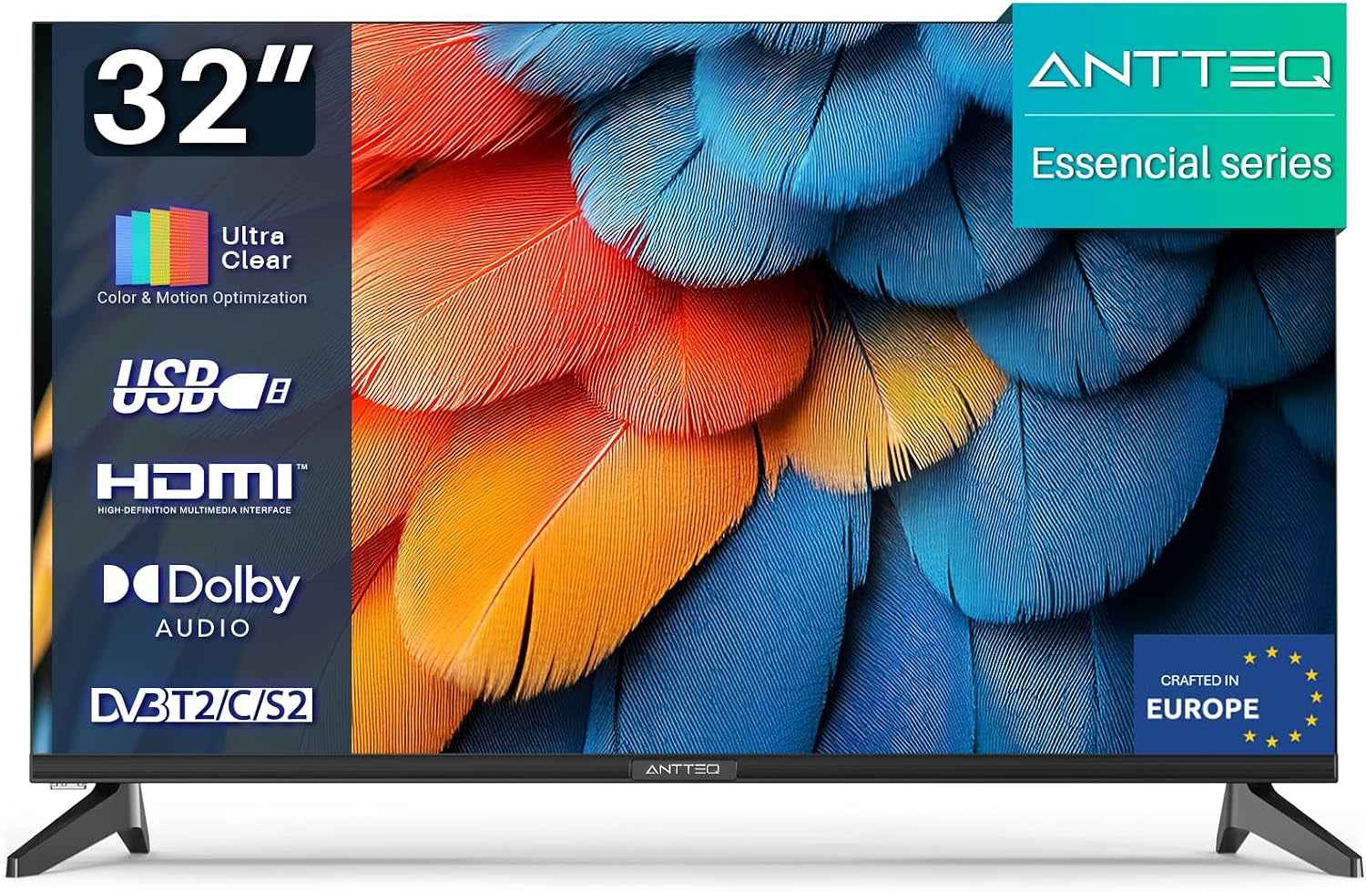 E32-AH1Q1L TV 32 Pouces Télévision 80Cm LED HD Ready, Sans Lunette, Avec Triple Tuner (DVB-T/T2-C-S/S2), HDMI, Usb-Media Player, Dolby Audio, Essential Series