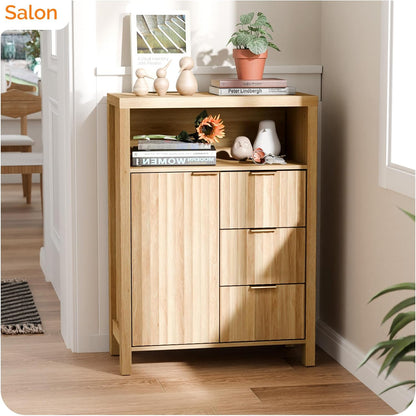 Meuble De Rangement, Armoire De Rangement En Bois Avec 1 Compartiment Ouvert, Meuble Sur Pied Avec 4 Tiroirs, Commode Pour Cuisine, Entrée, Salle De Bain, Chêne, 59 X 30 X 81 Cm