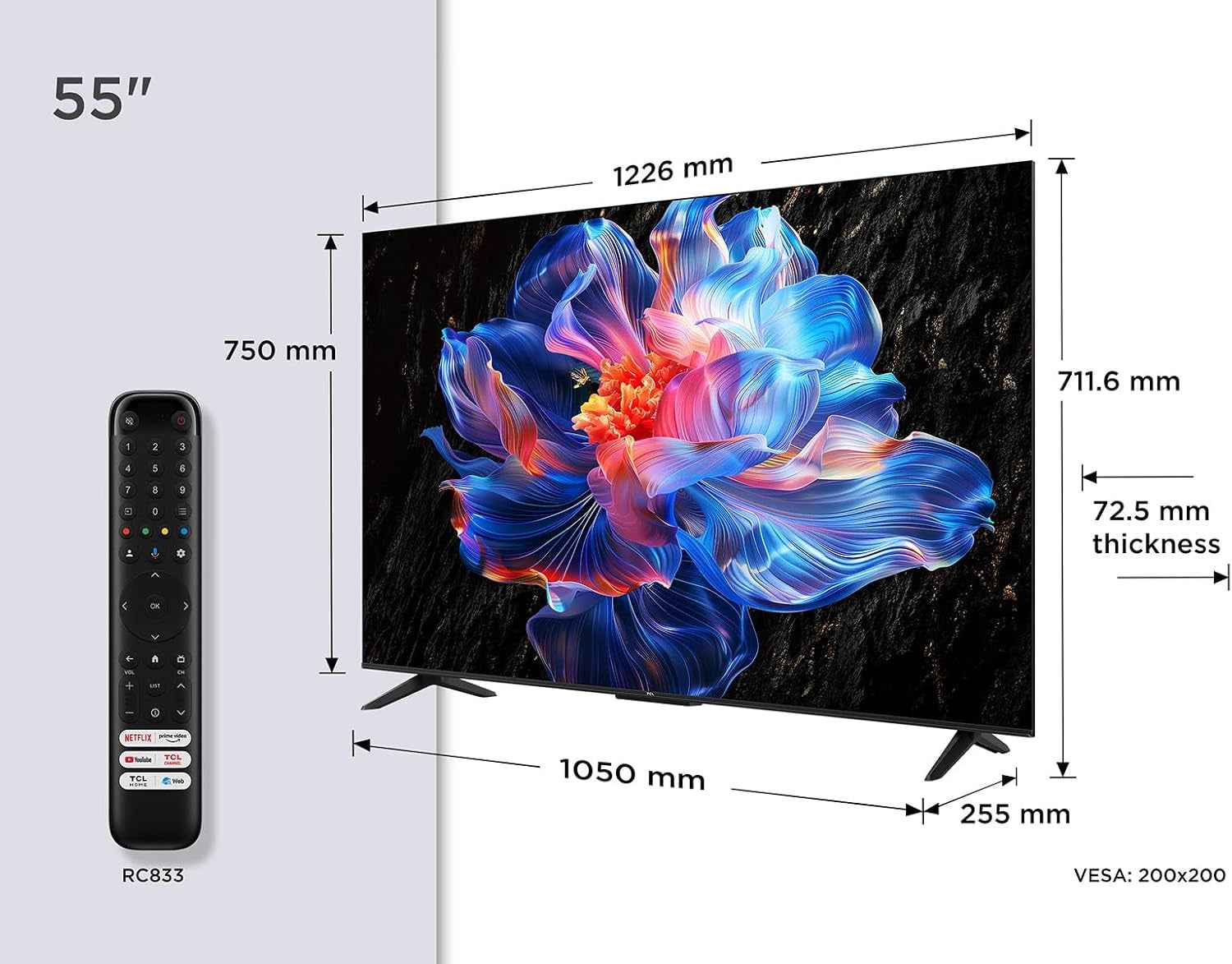 TCL 55V6C LED Direct Smart TV 55", HDR 4K, Avec Technologie Google TV (Dolby Audio, Motion Clarity, Compatible Avec Google Assistant Et Alexa)