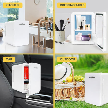 Mini Frigo 4 Litres, Petit Réfrigérateur Portable, 6 Canettes, Mini Réfrigérateurs Cosmétiques Pour Cooler and Warmer, Mini Petit Frigo Pour Chambre/Voiture/Voyage/Boissons, Blanc