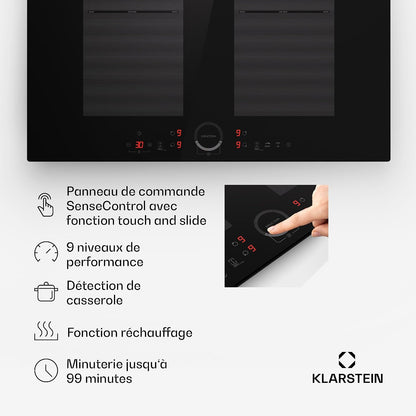 Klarstein Plaque À Induction, Plaque Vitrocéramique, Table À Induction 7000 W 4 Plaques, Table À Intégrée Avec Écran Tactile Et Minuterie, De Cuisson Moderne Avec Protection Contre La Surchauffe