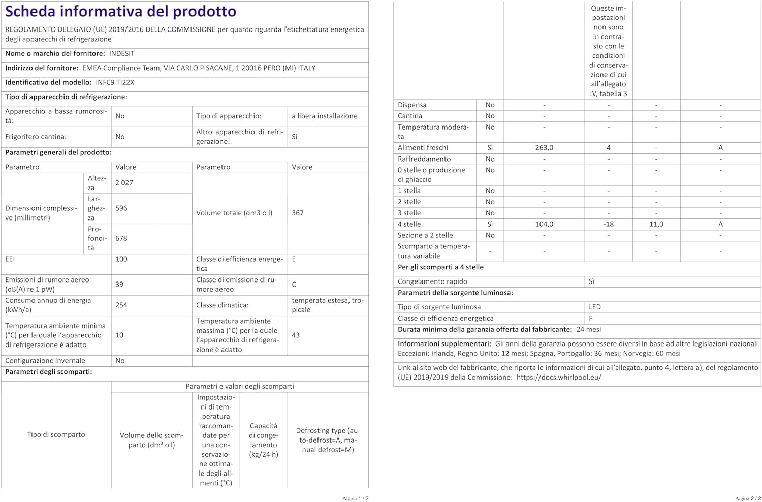 Indesit INFC9TI22X Réfrigérateur Combiné - Total Nofrost, Pose Libre, 367L