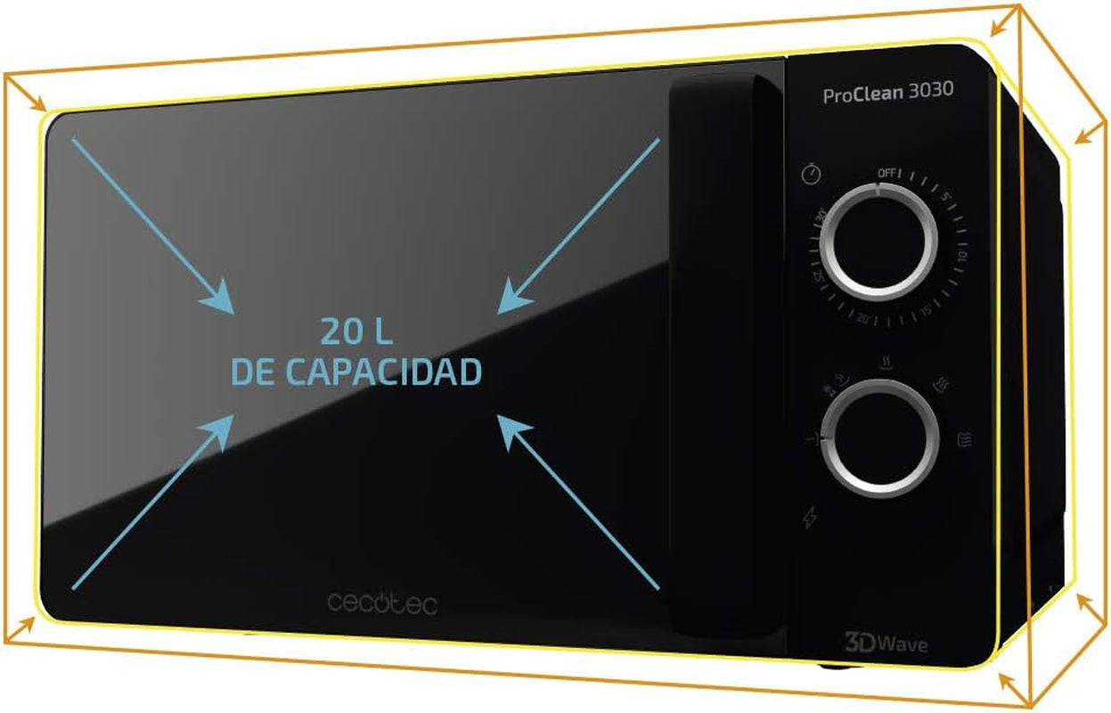 Micro-Ondes Proclean 3030. Capacité De 20 L, Revêtement Ready2Clean, 700 W De Puissance, 6 Niveaux De Fonctionnement, Minuterie 30 Minutes, Mode Décongeler, Finition Noir.