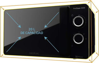 Micro-Ondes Proclean 3030. Capacité De 20 L, Revêtement Ready2Clean, 700 W De Puissance, 6 Niveaux De Fonctionnement, Minuterie 30 Minutes, Mode Décongeler, Finition Noir.