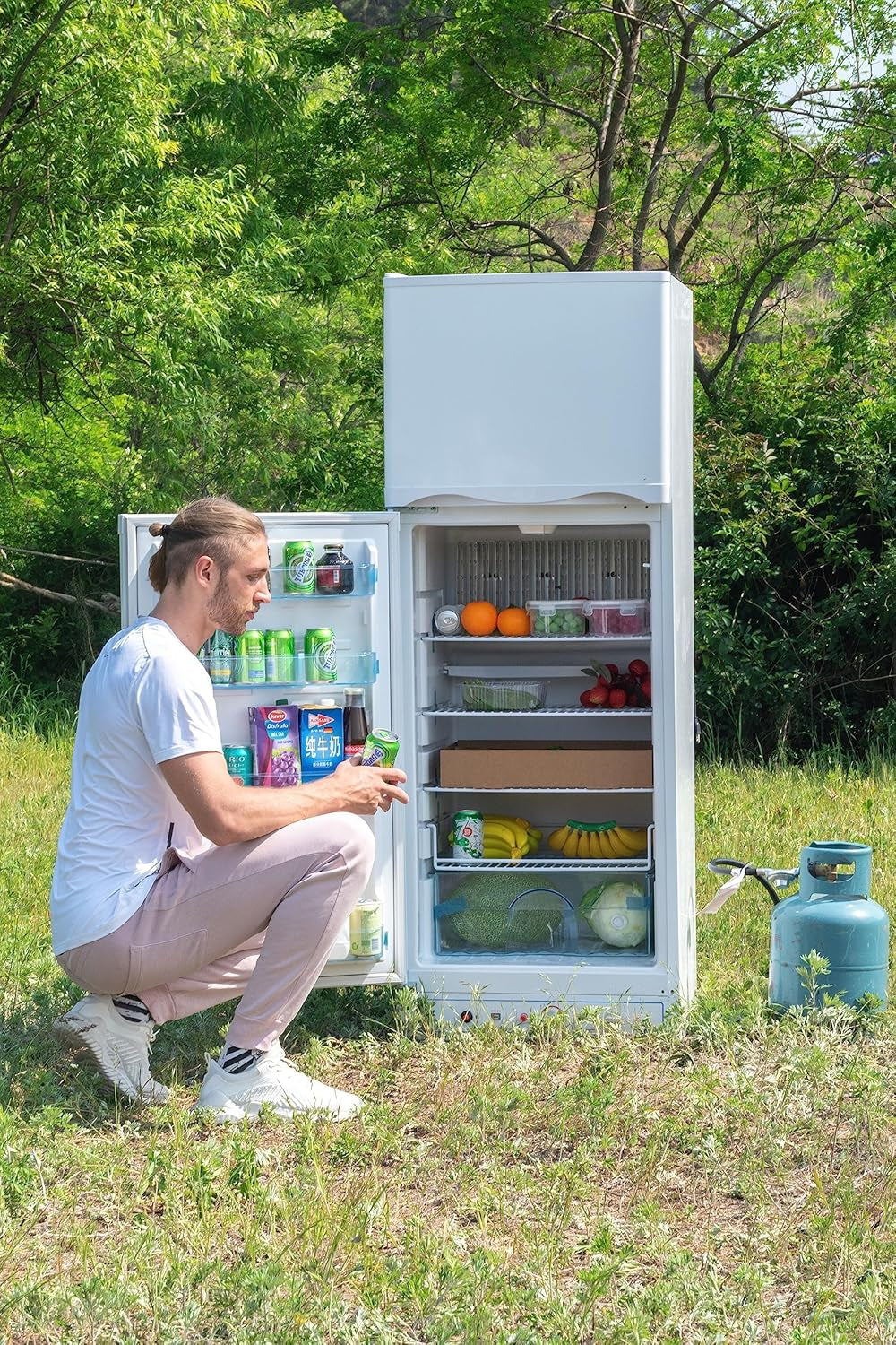 Frigo Gaz Avec Congélateur, 265L, Réfrigérateur Congélateur Gaz/220V, Frigo Congélateur Combiné, Frigo Camping Gaz Pour Camping-Car, Garage, Caravane, Mobile-Home, Blanc
