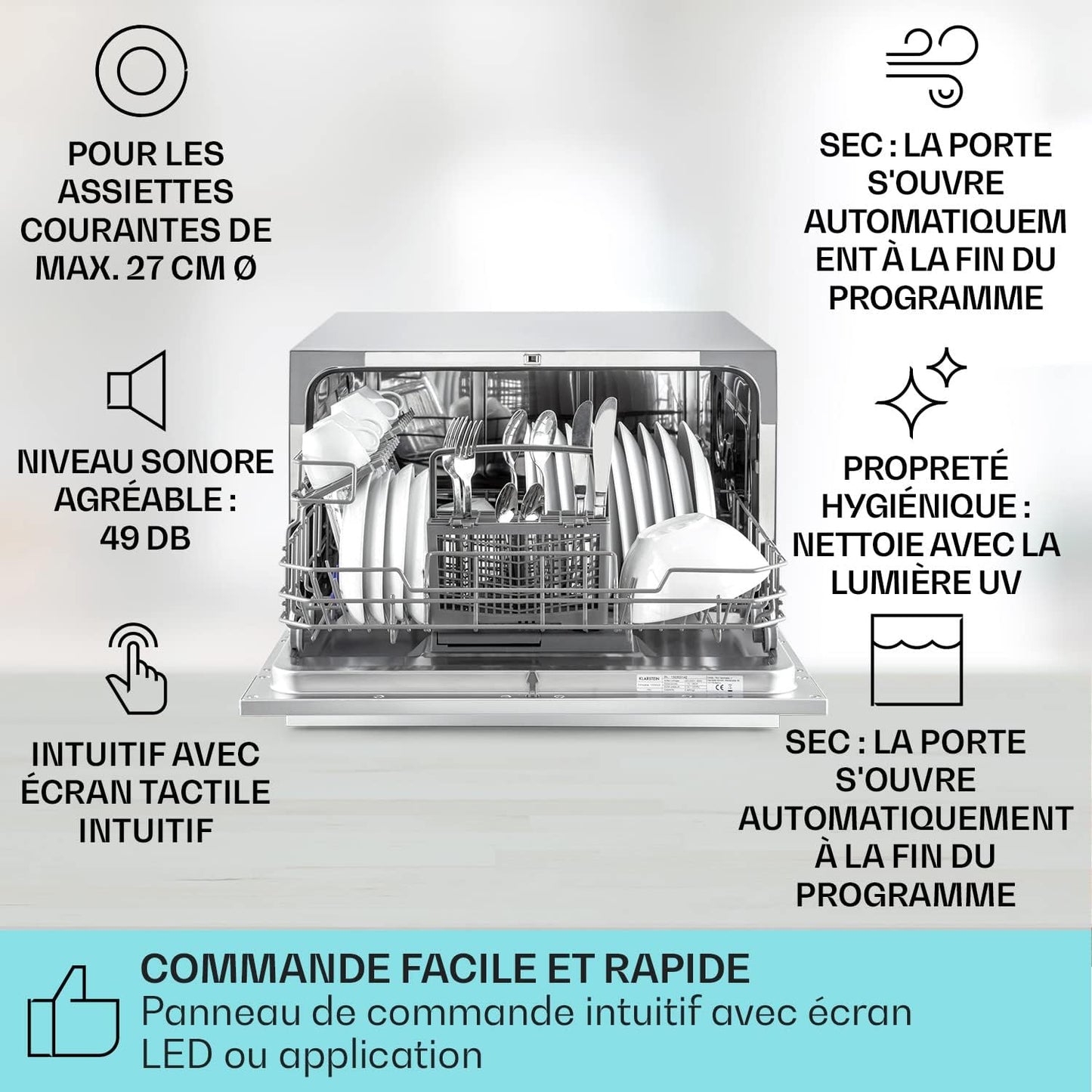 Mini Lave Vaisselle Encastrable De 6 Couvert, Lave-Vaisselles Silencieux, 6 Programmes De Lavage, Petit Lave-Vaisselle De Table, Lave Vaisselle Portable, Facile À Installer Pour La Maison