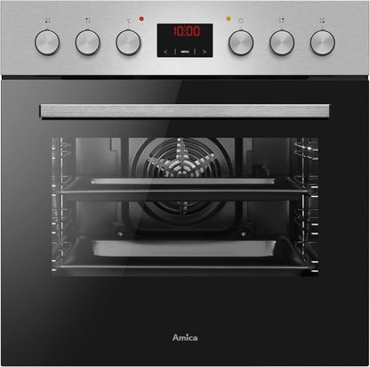 Amica ACHE 9335 E Cuisinière Avec Chaleur Tournante/Four Avec Plaque De Cuisson Et Cadre En Acier Inoxydable/Minuterie/Nettoyage À La Vapeur D'Eau