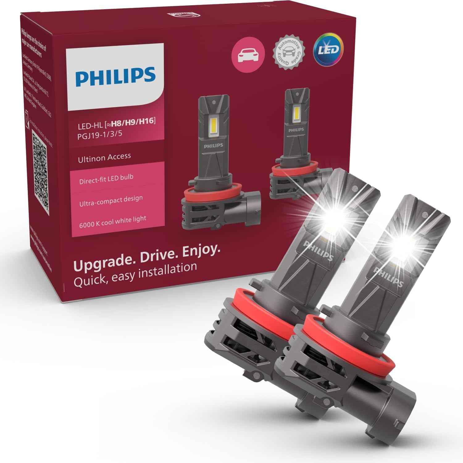 Ultinon Access LED Ampoule De Phare Automobile (Fog H8/H11/H16), Ultra-Compact Direct-Fit, +80%, 6.000K, Set De 2