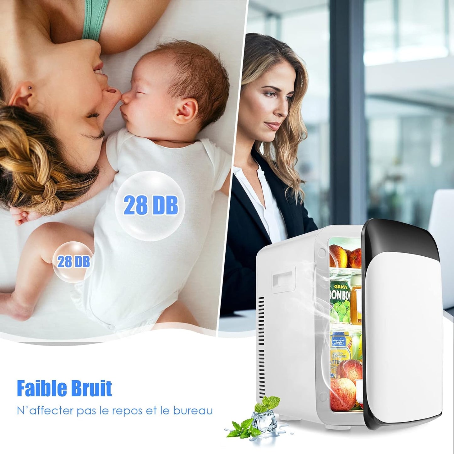 Mini Réfrigérateur 15L Portable -3 ℃ ~ 50 ℃ Pour Utilisation Ménager Automobile, Mini Frigo Réfrigerateur 1 Porte Avec Refroidissement Chauffage Pour Toutes Saisons (Blanc)