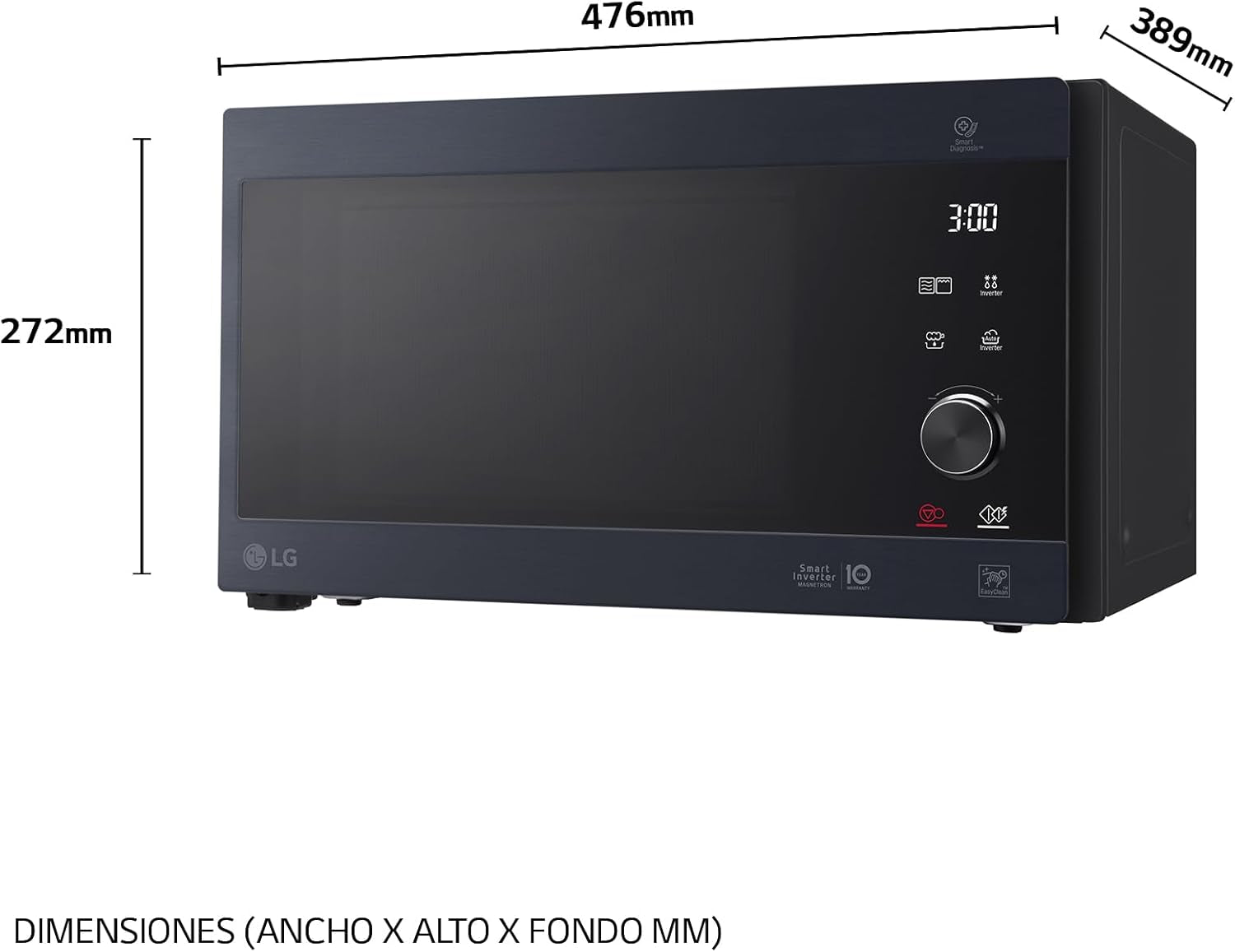 MH6565CPW Grill Smart Inverter Micro-Ondes 1 000 W Grill 900 W Micro+Grill 1 450 W 25 Litres De Capacité Écran LED Plateau Crispy Plateau Intérieur 292 Mm Noir Mat