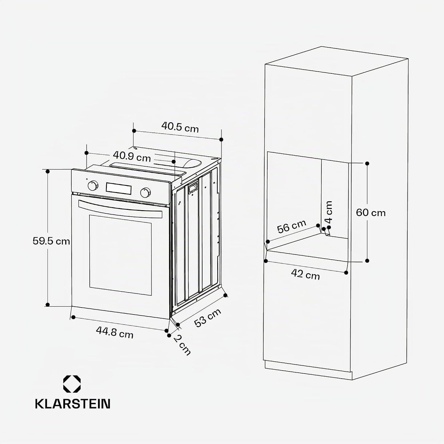 Klarstein Elizabeth Slim Four Encastrable 45 Cm - 49 L, 9 Fonctions, Minuterie Numérique, Nettoyage Vapeur, Gril Ventilé, Classe Énergétique A, Verre Trempé Noir