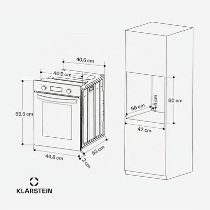 Klarstein Elizabeth Slim Four Encastrable 45 Cm - 49 L, 9 Fonctions, Minuterie Numérique, Nettoyage Vapeur, Gril Ventilé, Classe Énergétique A, Verre Trempé Noir