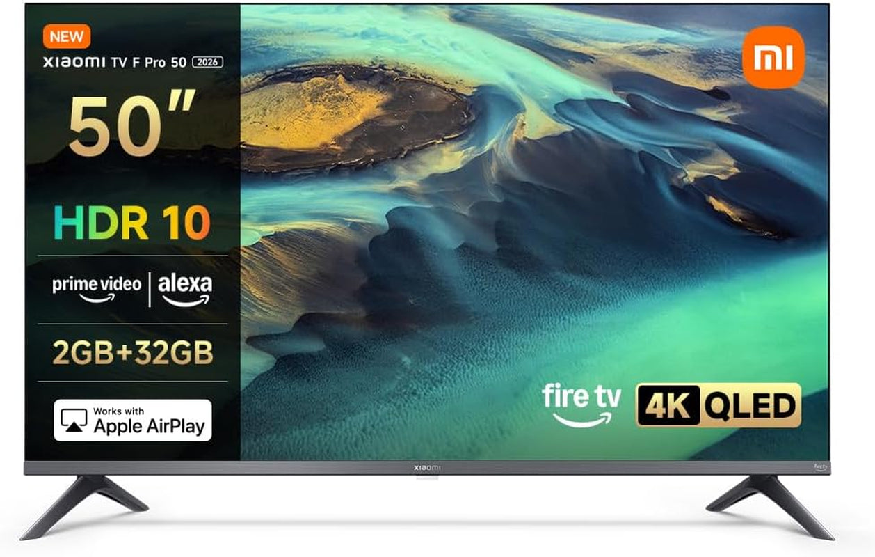 XIAOMI TV F Pro 50, 127 Cm (50 Pouces), 4K UHD QLED, Smart TV, Fire OS8, Contrôle Vocal Alexa, HDR10, 60Hz Avec 120Hz Game Boost Mode, MEMC, 2Go+32Go, Compatible Avec Apple Airplay