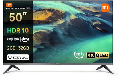 XIAOMI TV F Pro 50, 127 Cm (50 Pouces), 4K UHD QLED, Smart TV, Fire OS8, Contrôle Vocal Alexa, HDR10, 60Hz Avec 120Hz Game Boost Mode, MEMC, 2Go+32Go, Compatible Avec Apple Airplay