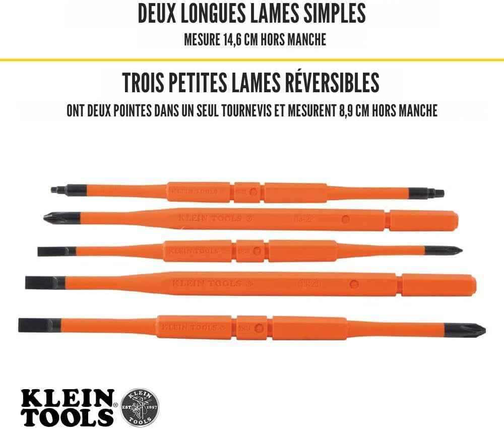 32288 Tournevis Isolé 8 En 1 Avec Lames Interchangeables, 3 Phillips, 3 Fentes Et 2 Pointes Carrées, Noir/Orange