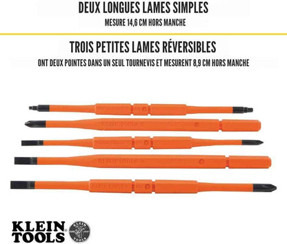 32288 Tournevis Isolé 8 En 1 Avec Lames Interchangeables, 3 Phillips, 3 Fentes Et 2 Pointes Carrées, Noir/Orange