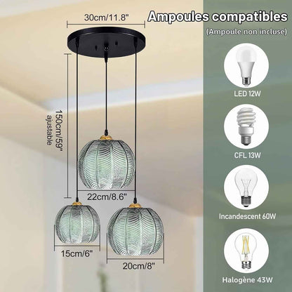 Suspension Luminaire Verre, Lustre Salon Moderne, Abat-Jour En Verre Réglable En Hauteur,Cordon 150 Cm, Pour Chambre,Cuisine,Salle À Manger E27 Ampoule