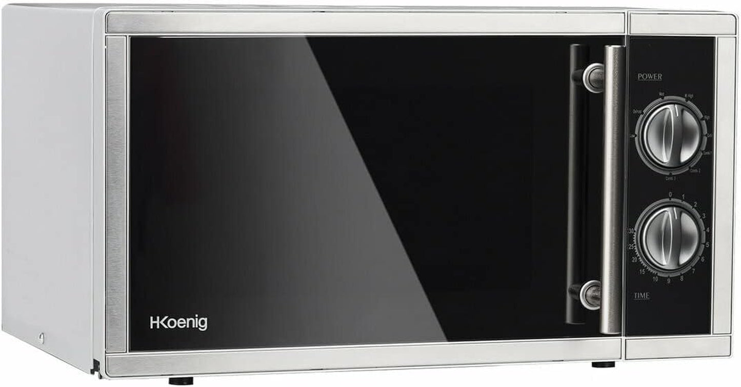 Four Micro-Ondes Grill 2 En 1 23L VIO7 1000W, Compact Plateau Tournant 27Cm, Multifonction 9 Programmes, Décongélation, Cuisson Combinée, Rapide, Minuterie 30Min, Effet Miroir Noir, Inox Argenté