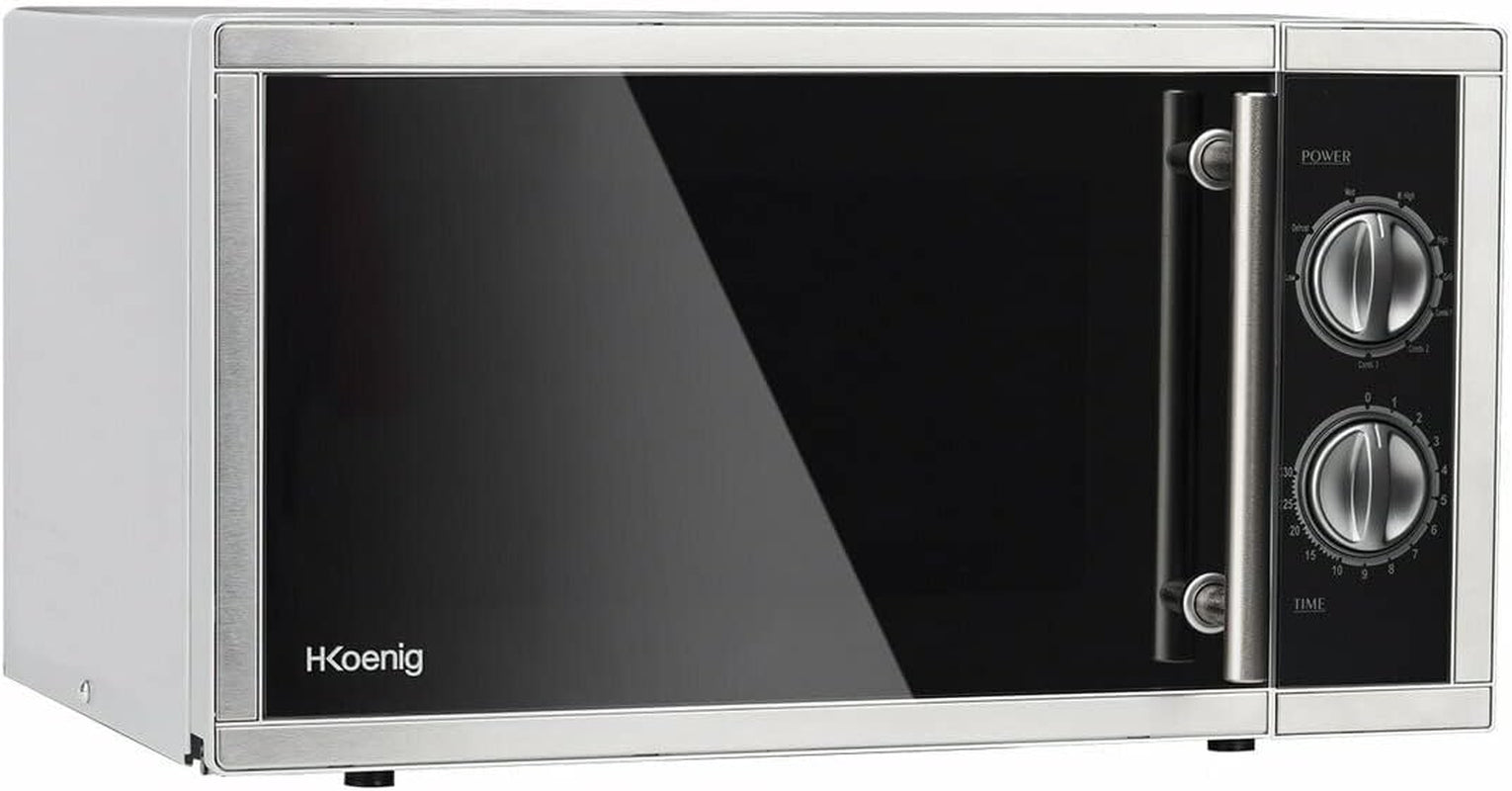 Four Micro-Ondes Grill 2 En 1 23L VIO7 1000W, Compact Plateau Tournant 27Cm, Multifonction 9 Programmes, Décongélation, Cuisson Combinée, Rapide, Minuterie 30Min, Effet Miroir Noir, Inox Argenté