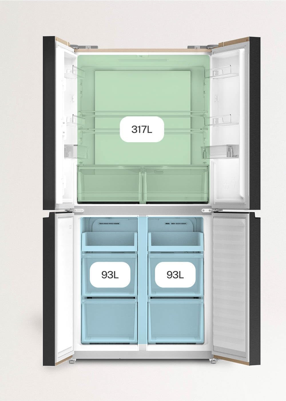 / FRIDGE STUDIO CROSS DOOR 503 / Réfrigérateur Style Cross Door 4 Portes 503L Sable / 85,3 X 69,8 X 177,5 Cm/No Frost, Care+, Antibactérien, Commande Tactile Électronique, 170W