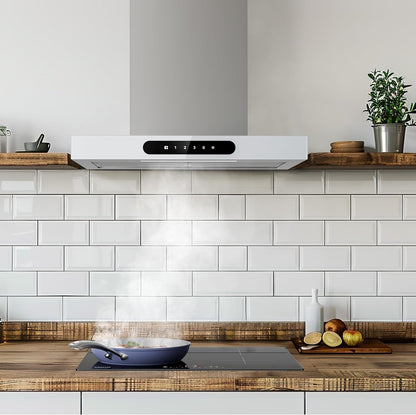 Hotte Décorative Class A+++ 60Cm 650M³/H Tactile Et Wifi Connectée 4 Vitesses&Fonction Boost Avec Filtre Charbon Affichage Numérique Recyclage Ou Evacuation Blanche CBCW6102