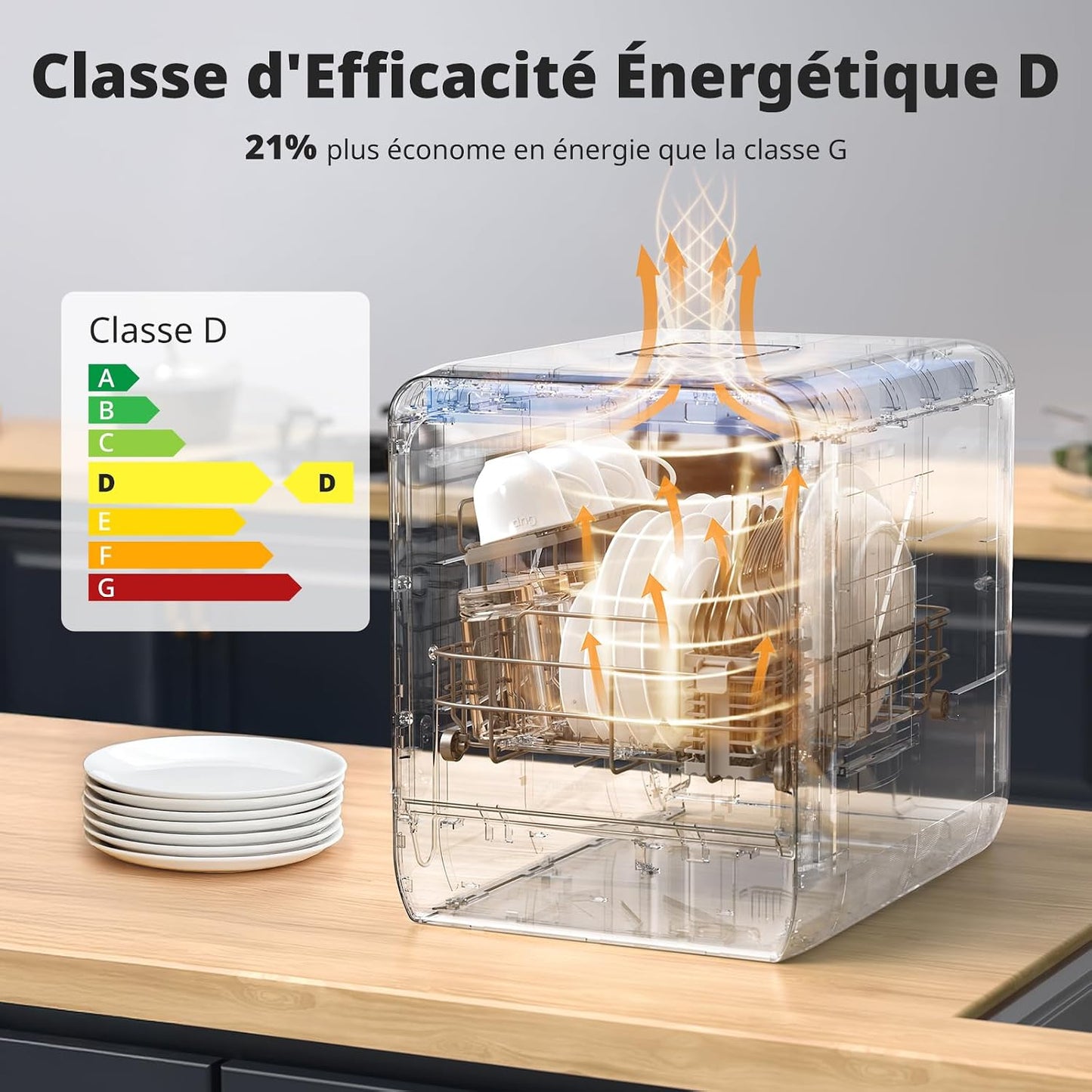 Mini Lave-Vaisselle De Table Avec 7+2 Programmes, Design Ultra-Étroit & Profond 37 * 50Cm, 4 Couverts, Démarrage Différé 1-24H, Double Jet 360°, Réservoir D'Eau De 5L, Blanc (Blanc)