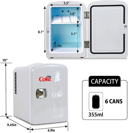 Cocacola Diet Coke Mini Réfrigérateur Thermoélectrique Portable 6 Canettes, 4 L4,2 Qt, Gris, 12 V CC220 V AC Pour Maison, Dortoir, Voiture, Bateau, Boissons, Collations, Soins De La Peau,