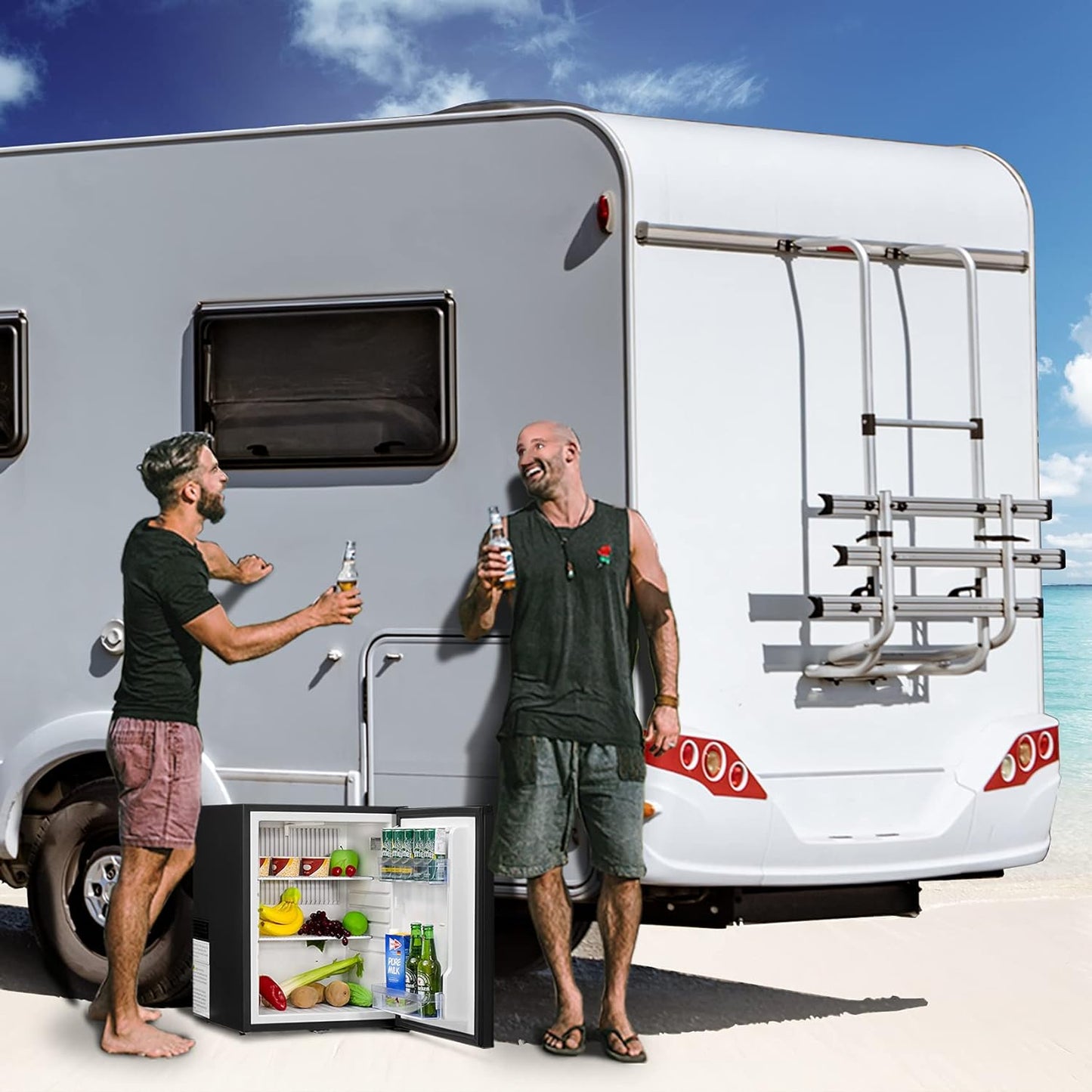Frigo Camping Car 12V 220V, Frigo Caravane, 51L, Avec Serrure, 0-10℃, Frigo Silencieux Pour Chambre Camping Camion Fourgon Van, Noir