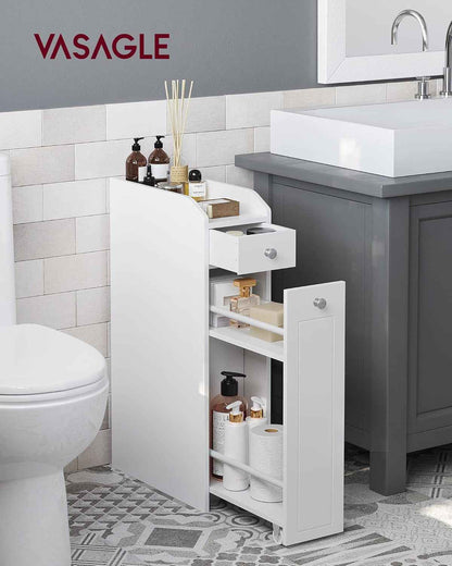 Petit Meuble De Salle De Bains, Placard Étroit, Petit Meuble De Rangement Pour Papier Toilette, Armoire De Toilette Avec Tiroir, Commode Sur Pieds, Pour Petits Espaces, Blanc BBC847P31