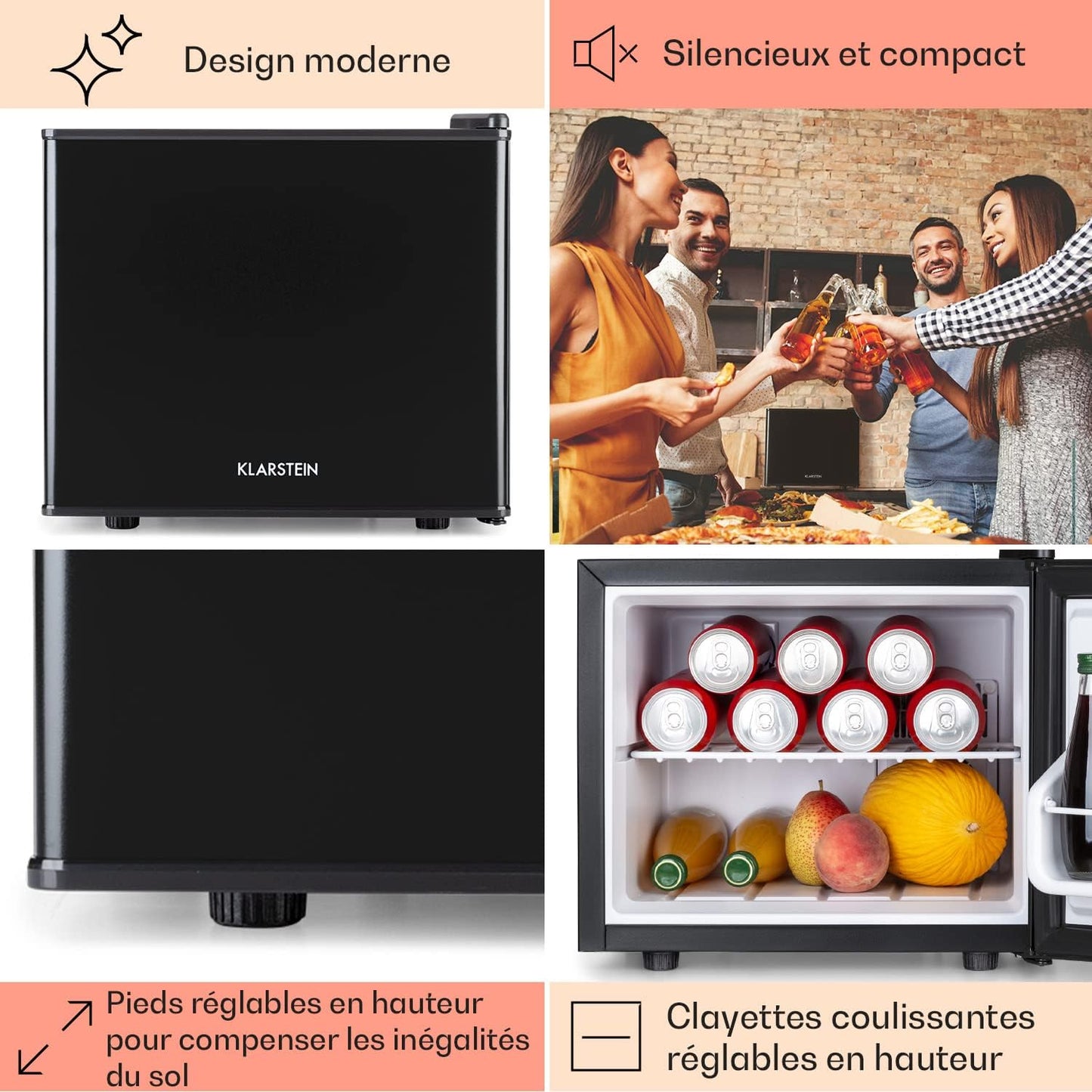 Mini Frigo De Chambre Pour Boissons, Petit Frigo Silencieux, Mini Bar Intérieur, Bières, Vins, Petit Refrigerateur Camping, 3 Niveaux De Refroidissement, Frigo Cosmetique, 0-15°C, 17L