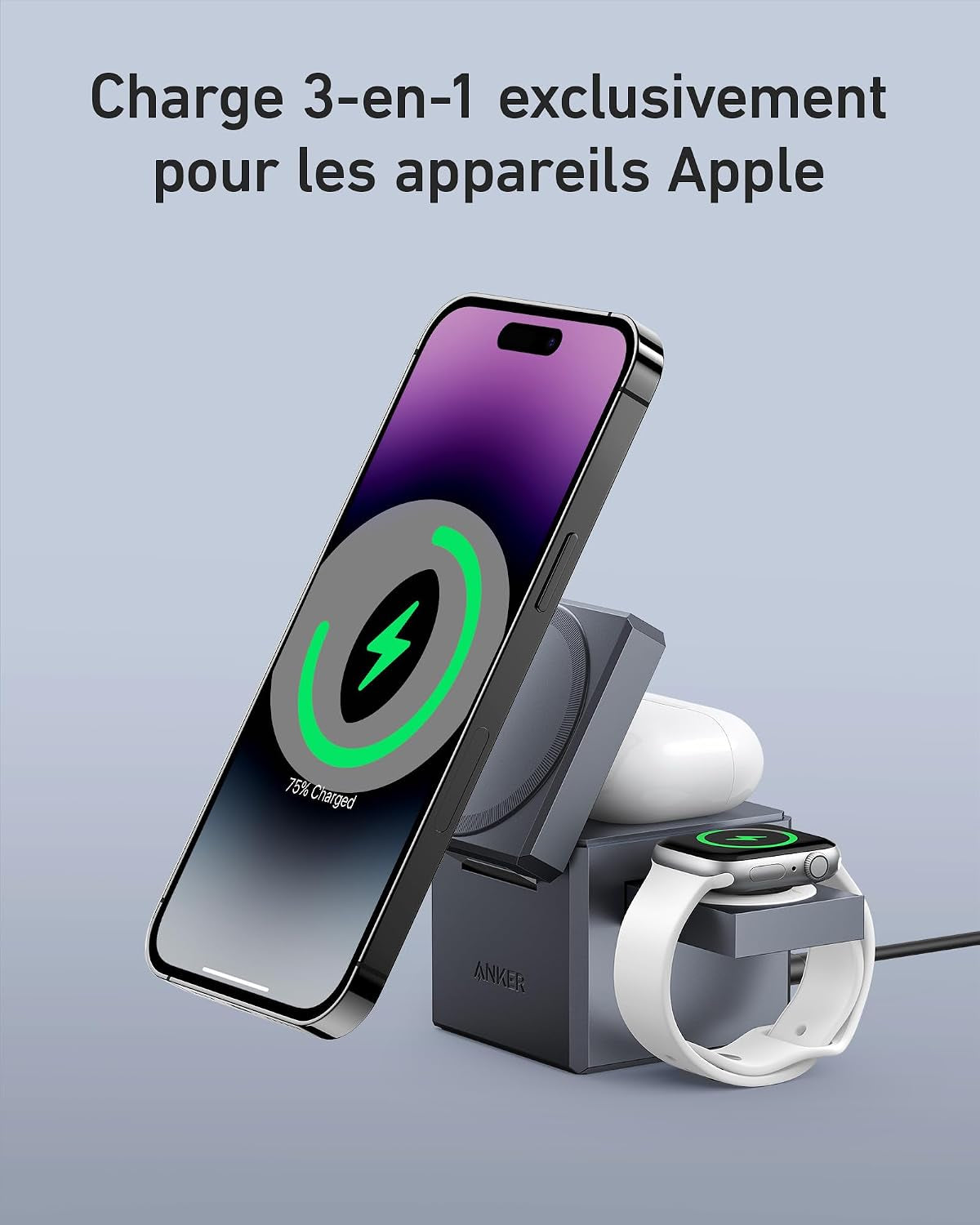 Cube De Charge 3 En 1 Avec Chargeur Magsafe | Puissance Maximale Sans Fil 15W, Compatible Avec Les Séries Iphone 17 16 15 14, Apple Watch Série 1-7/Se, Et Airpods Pro