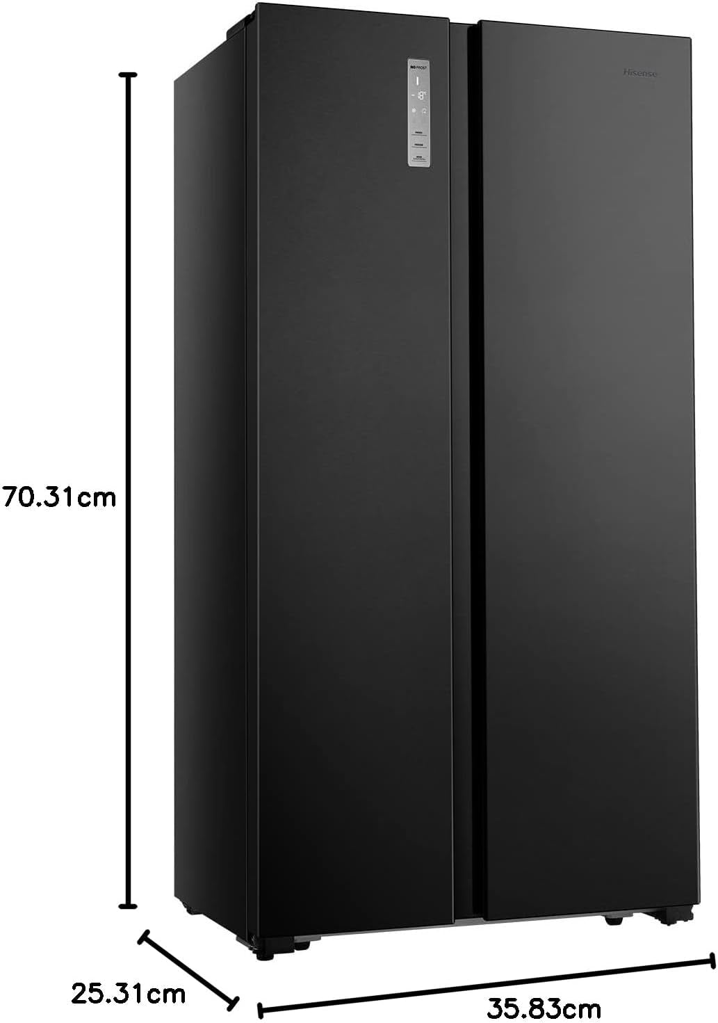 Hisense RS677N4BFD Congélateur Side by Side, Compresseur Inverter, Porte-Bouteille, 2 Freshzone/Compartiment À Légumes/Réfrigérateur 334 L/Congélateur 185 L/41 Db/247 Kwh/An, Noir