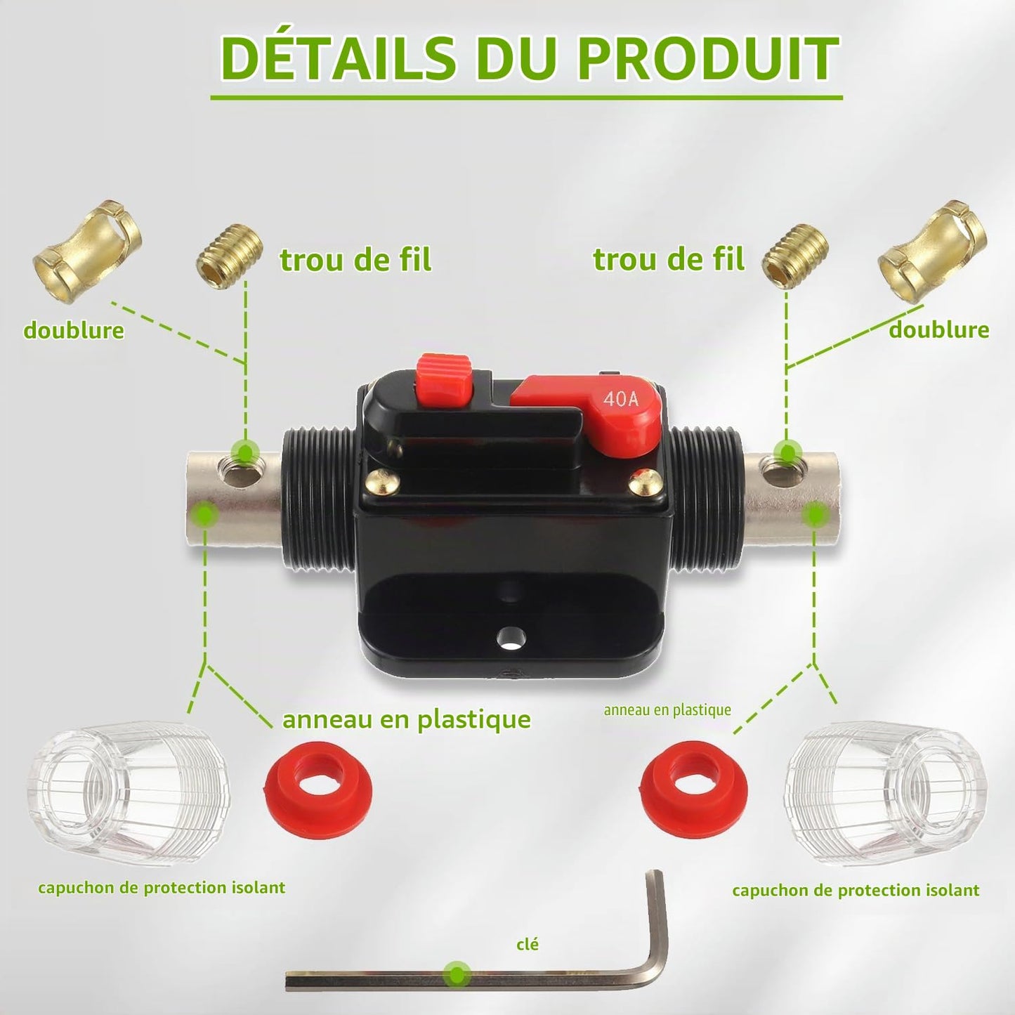 40A Disjoncteur Interrupteur 40 AMP Fusible Inline Holder 12V-51V DC Bouton De Réinitialisation Manuelle Pour Système D'Amplificateur De Son Audio De Voiture RV Home Marine Boat Truck