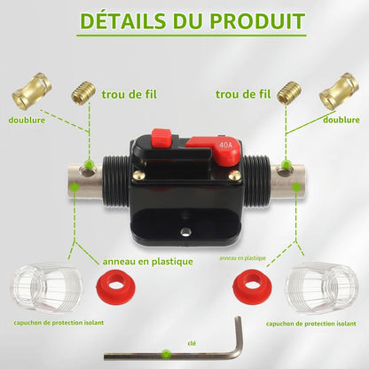 40A Disjoncteur Interrupteur 40 AMP Fusible Inline Holder 12V-51V DC Bouton De Réinitialisation Manuelle Pour Système D'Amplificateur De Son Audio De Voiture RV Home Marine Boat Truck