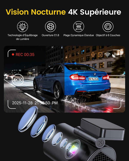 4K Dashcam Voiture Avant Arrière, 5Ghz Wifi Caméra Embarquée Voiture | Avec Carte SD 64G, Camera Voiture Grand Angle 170°, Vision Nocturne, Wdr,G-Capteur,Stationnement 24H,Enregistrement En Boucle
