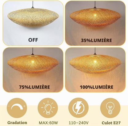 Créativité Suspension Luminaire,Chapeau Tissé À La Main Luminaire Plafonnier Bambou Rétro Plafonnier Chambre 100Cm Lustre Salon Pour Cuisine Salle À Manger Salon Restaurant,Paille Légère