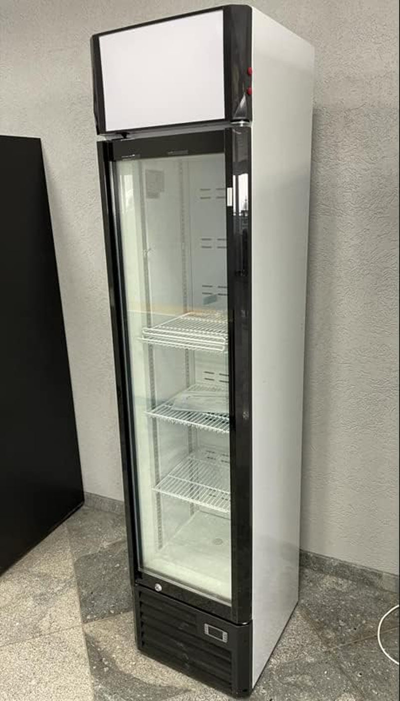 ICESHOP ARV 165 Frigo Vitrine À Boissons Armoire Réfrigérée,1 Porte Vitrée, Frigo Professionnel 160L - 360X400X1867Mm, Blanc