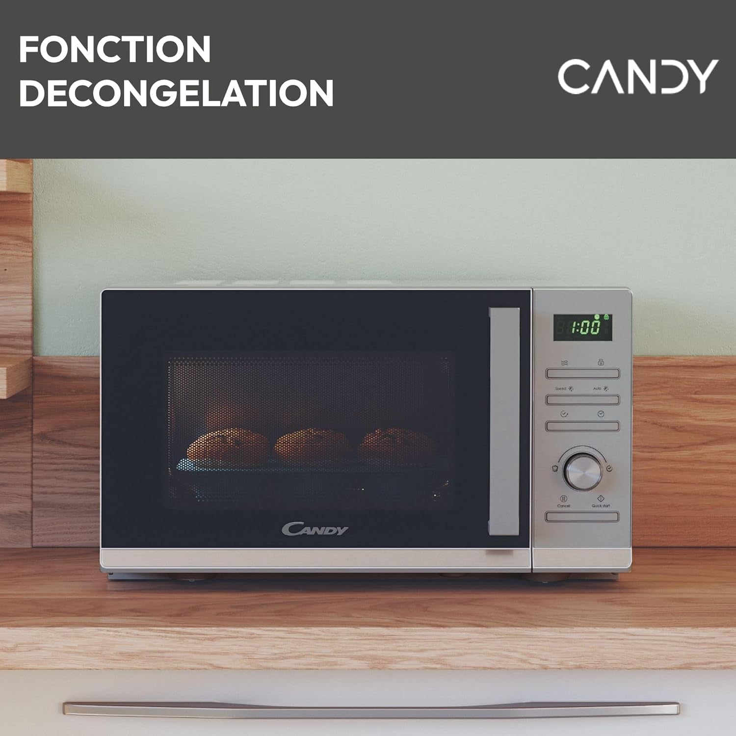 Moderna CMWA23TNDS Four Micro-Ondes 900W 23L Digital, Fonction Décongélation, 14 Menus Automatiques, Plateau Tournant En Verre, 11 Niveaux De Puissance, Cuisson Express, Sécurité Enfant, Argent