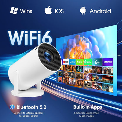 Vidéoprojecteur 2026 Upgraded Supporte 4K 1080P Wifi 6 Bluetooth 5.2 | App Intégrée Rétroprojecteur, Dual Contrôle, Auto Keystone 180° Rotation Compatible Avec HDMI/TV Stick/Usb, Projecteur Video
