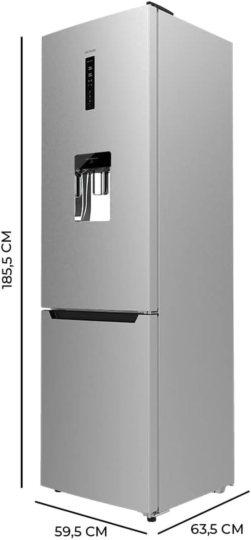 Frigorífico Combi 2 Puertas Con Dispensador De Agua Bolero Coolmarket Combi 322 WD Inox D. 322 L, Altura 185 Y 60 Cm De Ancho, Bajo Consumo, Motor Inverter Plus, Total No Frost