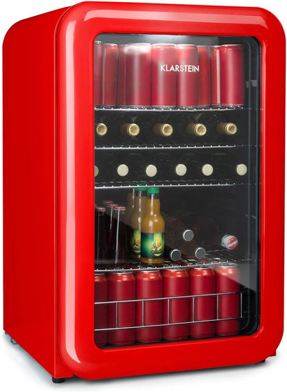 Poplife Refroidisseur De Boissons - Mini-Bar, Réfrigérateur Rétro, 0-10°C, Seulement 39 Db, 115 L, Écologique, Porte À Double Vitrage, Design Rétro, Rouge