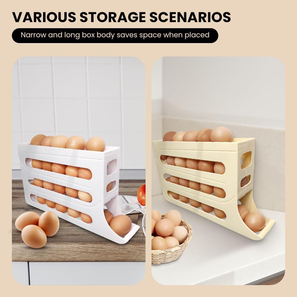 Porte-Œufs Incliné À 4 Niveaux Pour Réfrigérateur, Support À Œufs À Défilement Automatique, Boîte De Rangement Multifonction Peu Encombrante, Distributeur D'Œufs De Grande Capacité (Blanc)