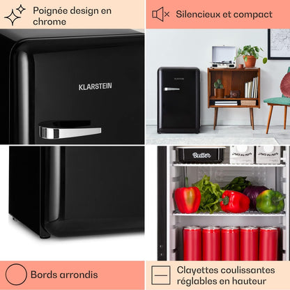 Mini Frigo De Chambre Pour Boissons, Petit Frigo Silencieux, Design Vintage, Mini Bar Intérieur, Bières, Petit Refrigerateur Camping, Bureau, Dégivrage Manuel, Frigo Cosmetique, 0-10°C, 70L