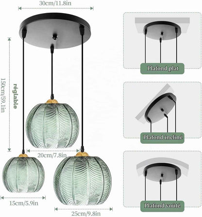 Suspension Luminaire Verre, Lustre Salon Moderne, Abat-Jour En Verre Réglable En Hauteur,Cordon 150 Cm, Pour Chambre,Cuisine,Salle À Manger E27 Ampoule