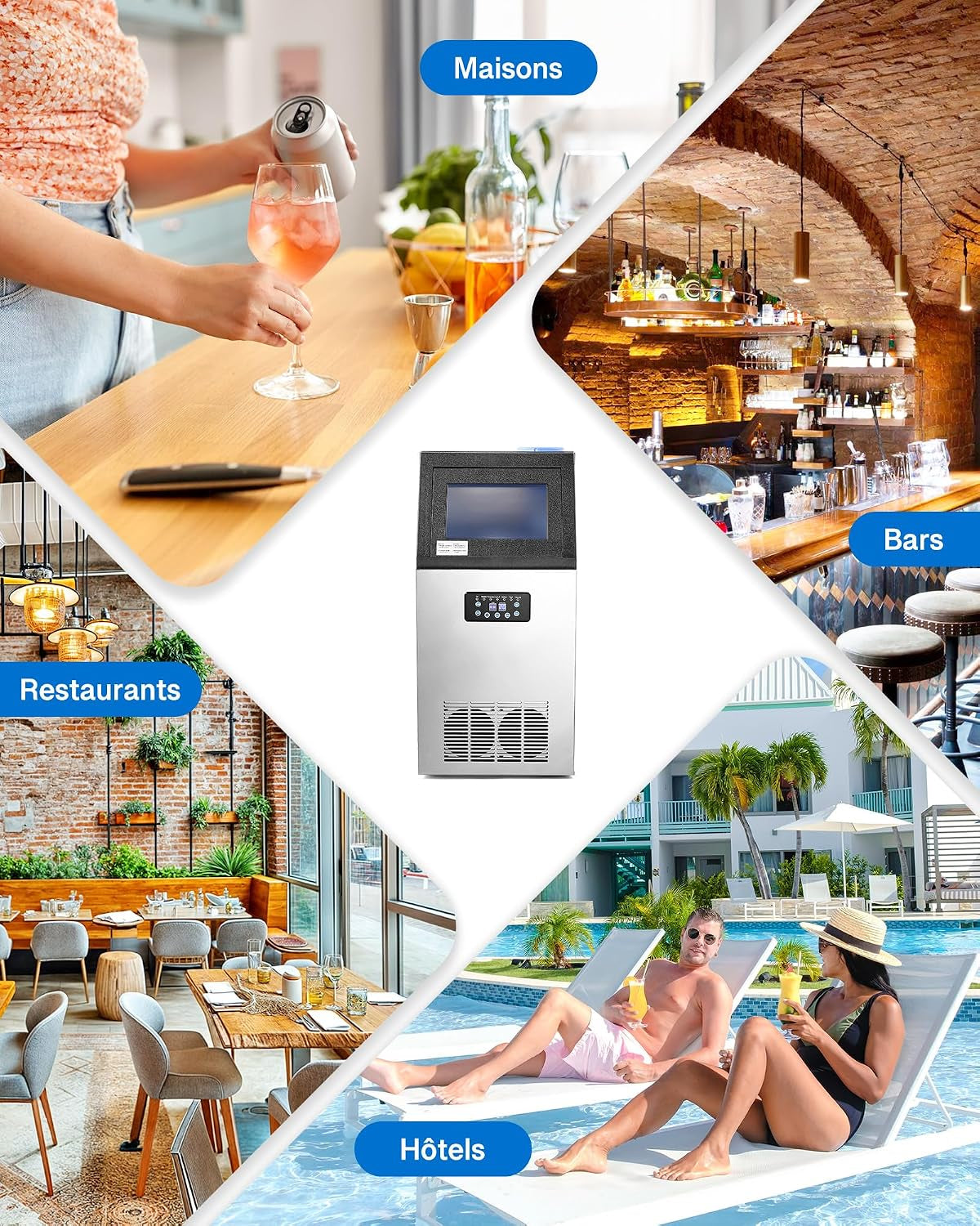 Machine À Glaçons Commerciale 480W 58Kg/24H Ice Maker Professionnel 36 Pièces Écran LCD Storage De 10Kg Pour Maison Bureau Restaurant Bar Café