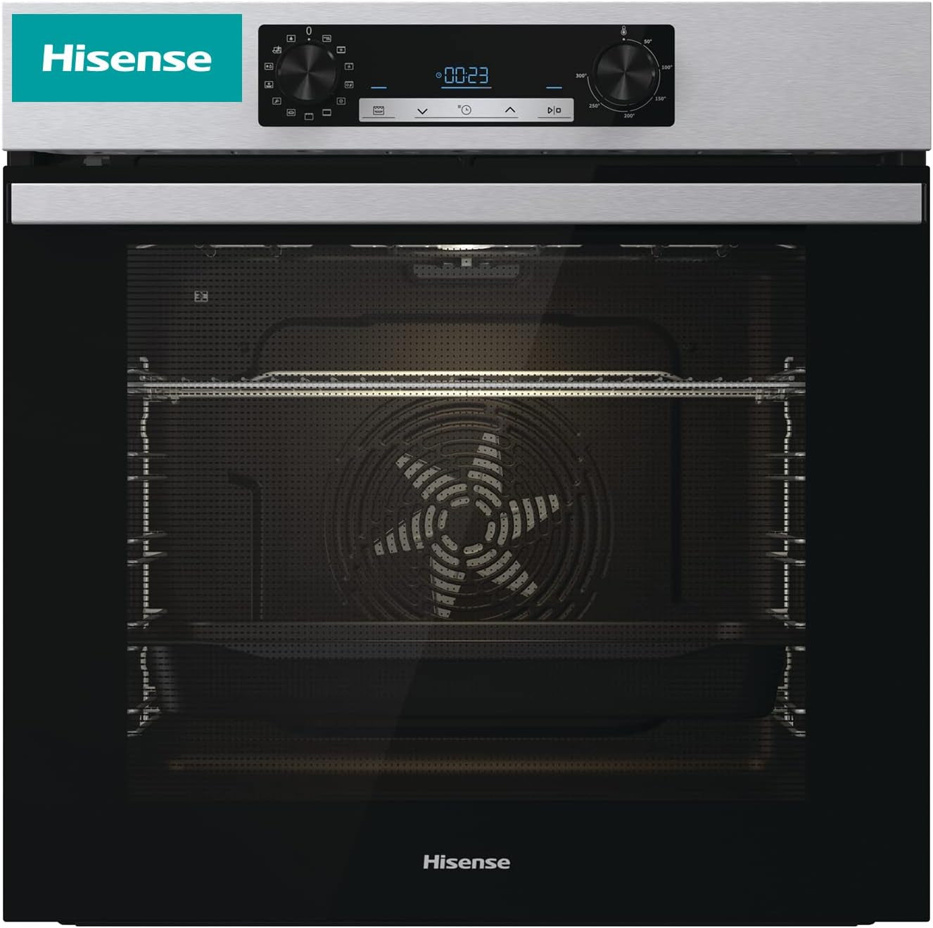 Hisense BI64211PX Four Multifonction - Cavité XXL De 77L, Pyrolyse, 13 Fonctions, Fonction Pizza 300°C, Airfry, Affichage LED, Inox, Classe A+